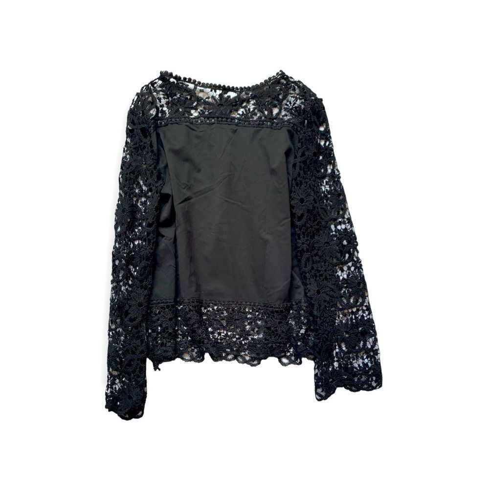 Gorgeous Top‎ Black Blouse with Crochet Embroidery Lace Style Accents - Picture 1 of 5